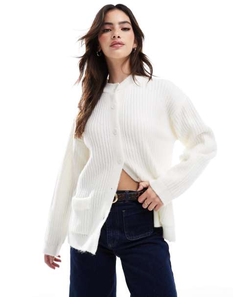 ASOS DESIGN – Oversize-Strickjacke in Creme mit Taschen - view 1