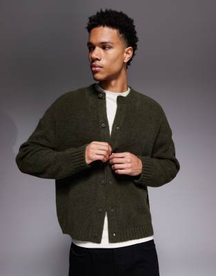 Oversize-Strickjacke in Grün mit Rundhalsausschnitt Grün S