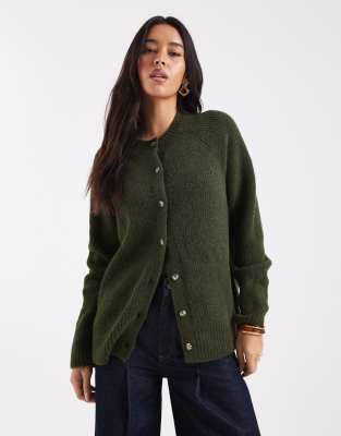 ASOS DESIGN - Oversize-Strickjacke in Khaki mit Wollanteil-Grün