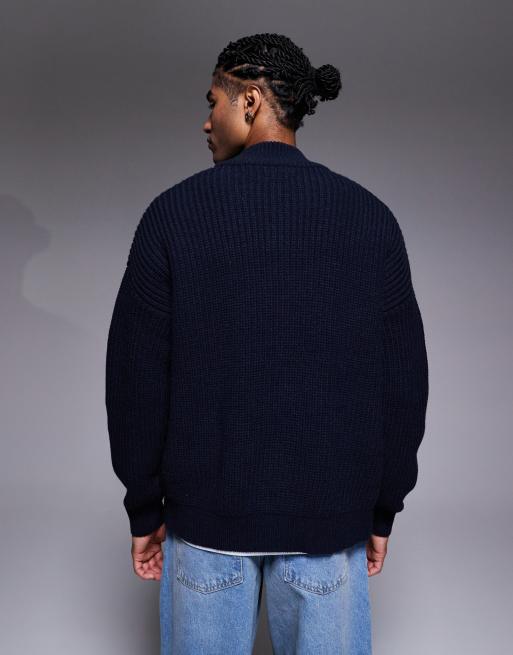 ASOS DESIGN – Oversize-Strickjacke in Marineblau mit Reißverschluss und Stehkragen, 3 von 5