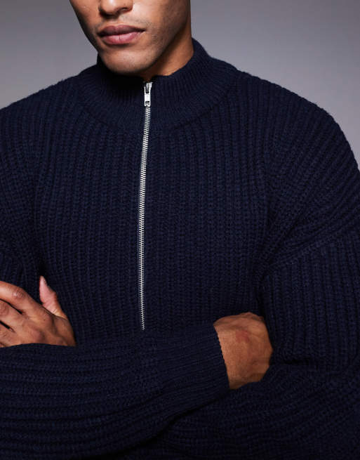 ASOS DESIGN – Oversize-Strickjacke in Marineblau mit Reißverschluss und Stehkragen, 5 von 5