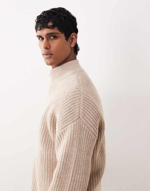 ASOS DESIGN – Oversize-Strickjacke in meliertem Beige mit Reißverschluss und Stehkragen, 5 von 5