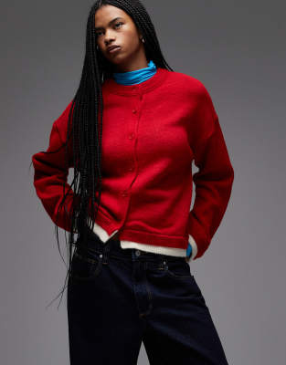 ASOS DESIGN - Oversize-Strickjacke in Rot mit doppellagigem Detail