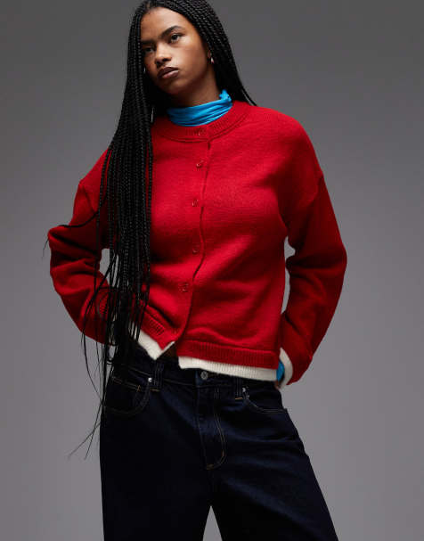 ASOS DESIGN – Oversize-Strickjacke in Rot mit doppellagigem Detail - view 1