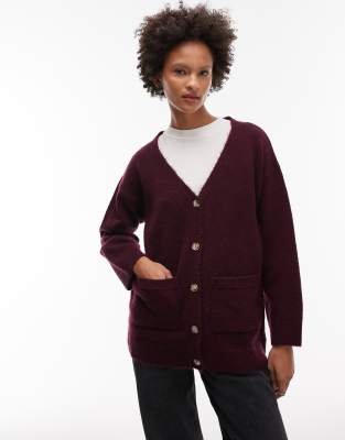 ASOS DESIGN - Oversize-Strickjacke in Weinrot