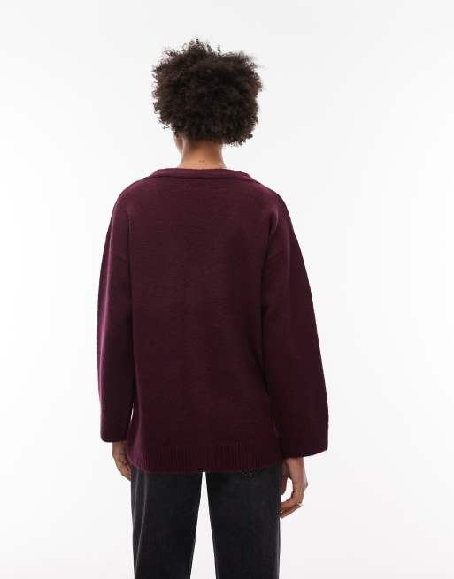 ASOS DESIGN – Oversize-Strickjacke in Weinrot, 3 von 4