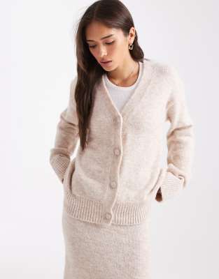 ASOS DESIGN - Oversize-Strickjacke mit Wollanteil, Kombiteil-Weiß