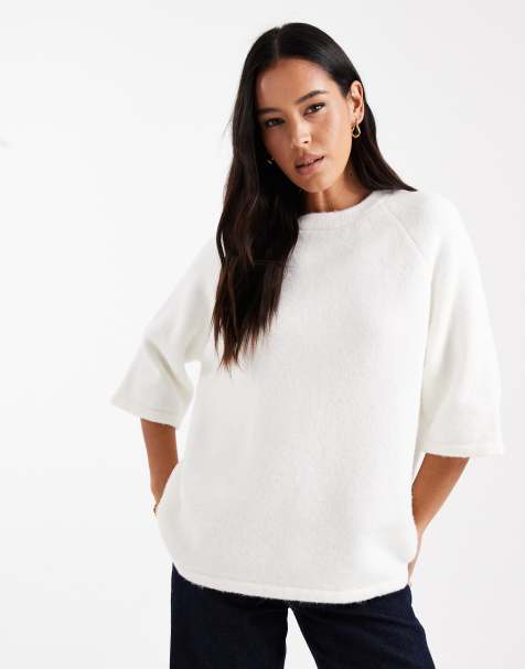 ASOS DESIGN – Oversize-Strickoberteil in Ecru mit Wollanteil - view 1