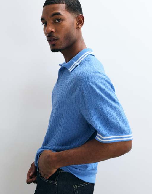 ASOS DESIGN Oversize-Strickpolo mit roter Kontrastkante in Blau, 3 von 5