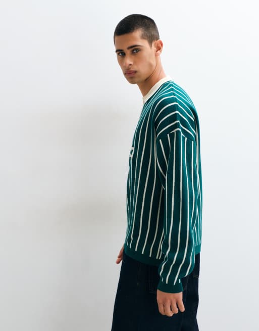 ASOS DESIGN Oversize-Strickpoloshirt mit Schlitzkragen in Grün und Printdetail, 4 von 5