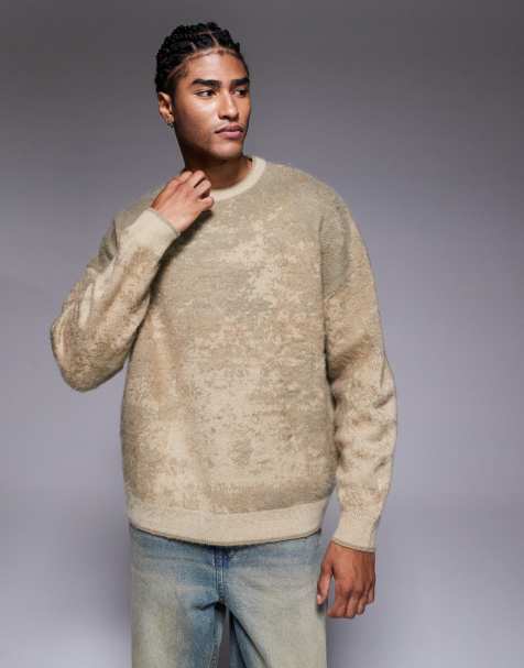 ASOS DESIGN – Oversize-Strickpullover aus Jacquard mit Batikmuster in Beige - view 1