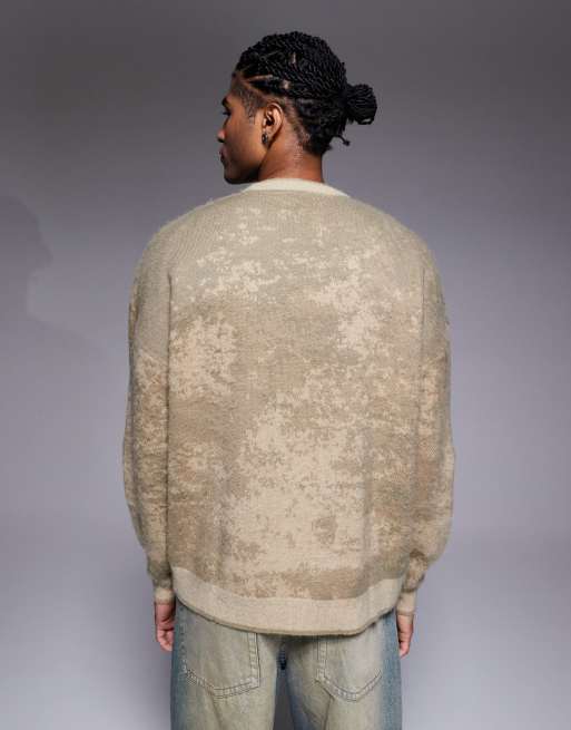ASOS DESIGN – Oversize-Strickpullover aus Jacquard mit Batikmuster in Beige, 3 von 5