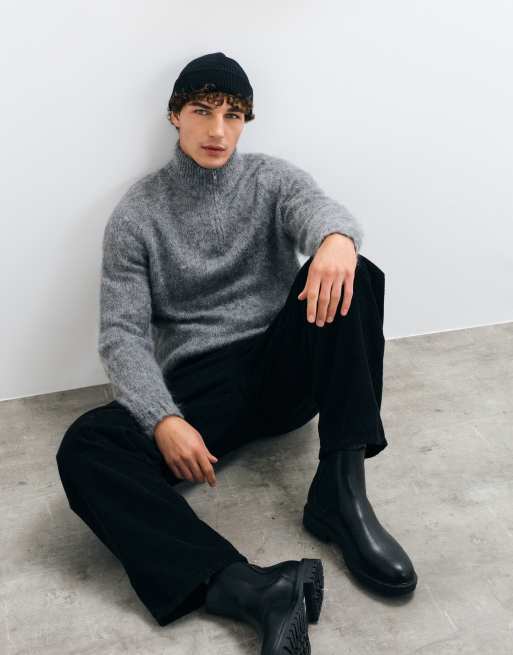 ASOS DESIGN Oversize-Strickpullover aus Mohair mit halbem Reißverschluss in Hellgrau, 3 von 5