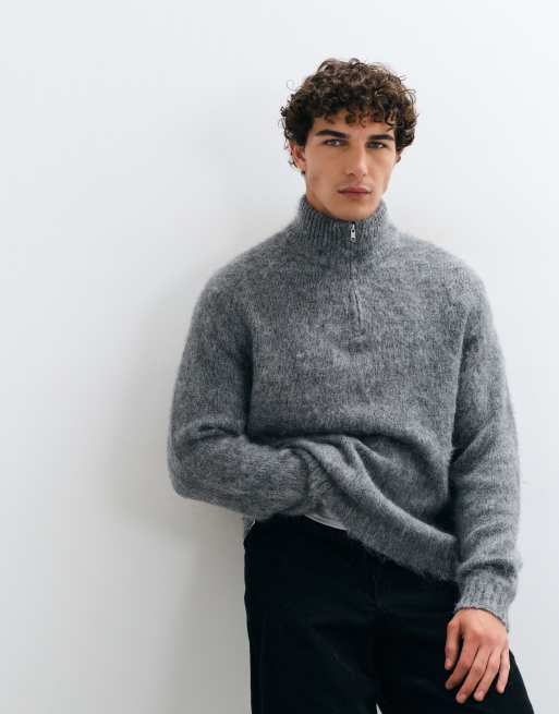 ASOS DESIGN Oversize-Strickpullover aus Mohair mit halbem Reißverschluss in Hellgrau, 5 von 5
