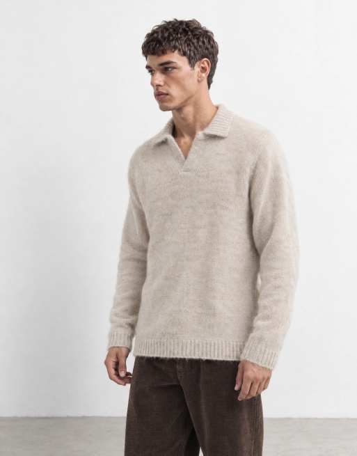 ASOS DESIGN Oversize-Strickpullover aus Mohair mit Schlitz-Ausschnitt in Stone, 10 von 10