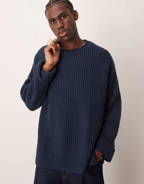 ASOS DESIGN – Oversize-Strickpullover aus schwerem Wollmix in Marineblau - view 1
