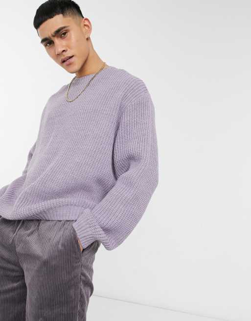 ASOS DESIGN – Oversize-Strickpullover im Halbpatentmuster in Flieder, 3 von 4
