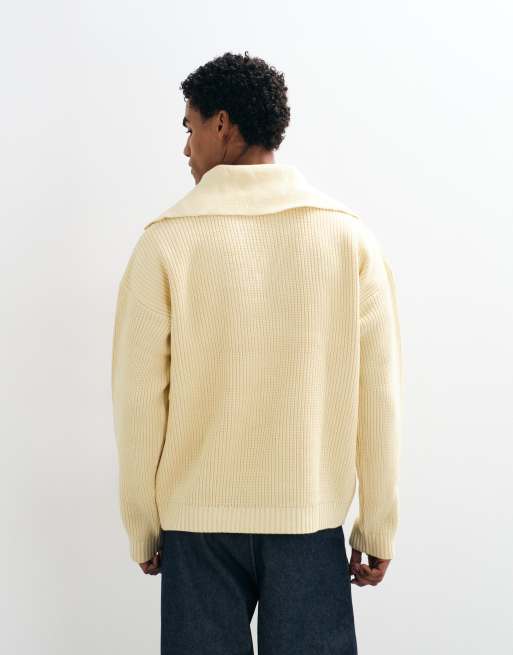 ASOS DESIGN Oversize-Strickpullover im Polo-Stil mit extrem offenem Kragen in Zitronengelb, 5 von 5