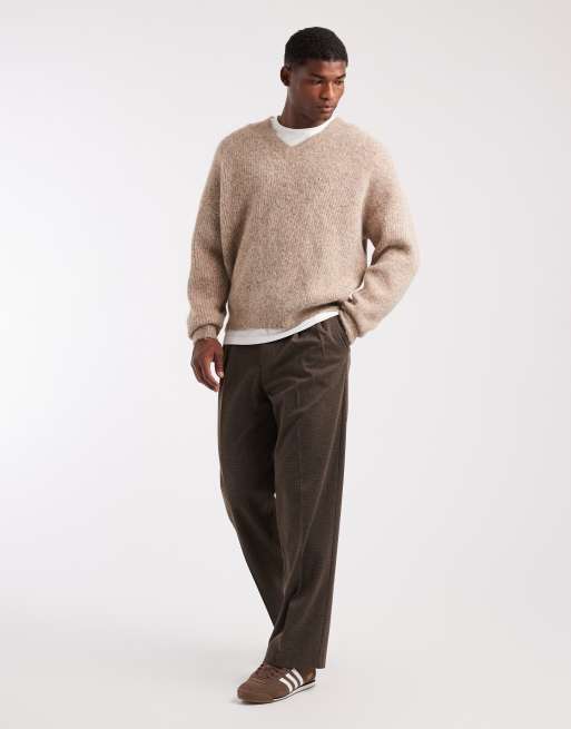 ASOS DESIGN – Oversize-Strickpullover in Beige mit V-Ausschnitt und Wollanteil, 2 von 5