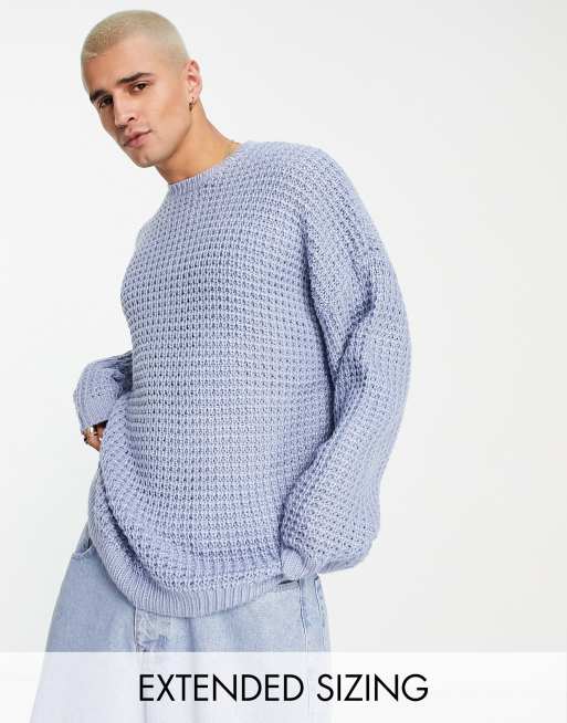 ASOS DESIGN – Oversize-Strickpullover in Blassblau mit Waffelstruktur
