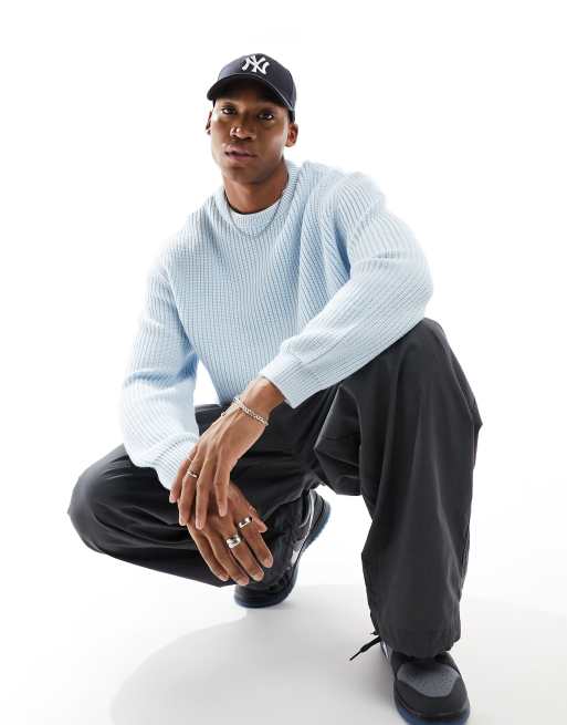 ASOS DESIGN – Oversize-Strickpullover in Blau mit Patentmuster
