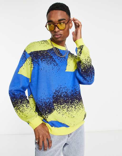 ASOS DESIGN – Oversize-Strickpullover in Blau mit Pixel-Design