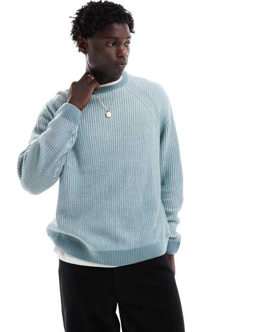 CerbeShops DESIGN – Oversize-Strickpullover in Blau mit plattiertem Patentmuster