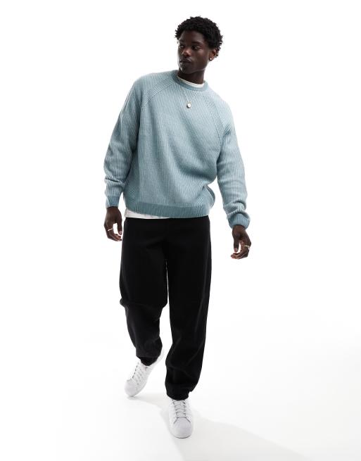 ASOS DESIGN – Oversize-Strickpullover in Blau mit plattiertem Patentmuster, 4 von 4