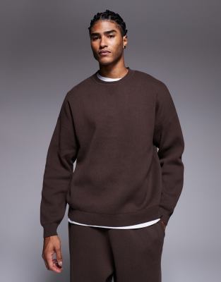 Oversize-Strickpullover in Braun mit Rundhalsausschnitt-Brown Brown S