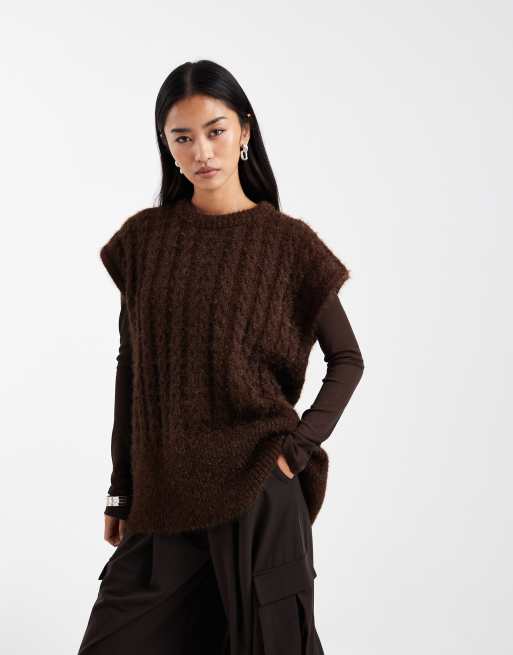 ASOS DESIGN – Oversize-Strickpullover in Braun mit Zopfmuster