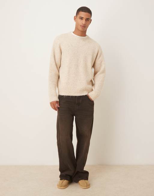 ASOS DESIGN – Oversize-Strickpullover in Creme mit Wolle und Rundhalsausschnitt, 2 von 5