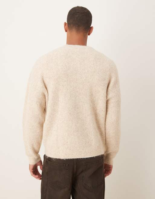ASOS DESIGN – Oversize-Strickpullover in Creme mit Wolle und Rundhalsausschnitt, 3 von 5
