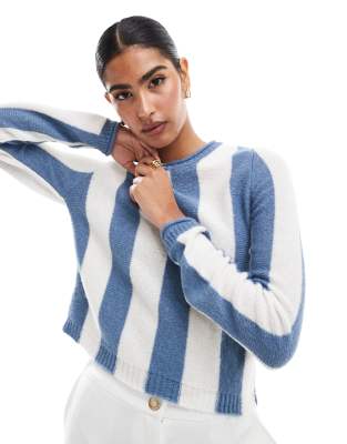 ASOS DESIGN - Oversize-Strickpullover in Cremeweiß gestreift-Bunt