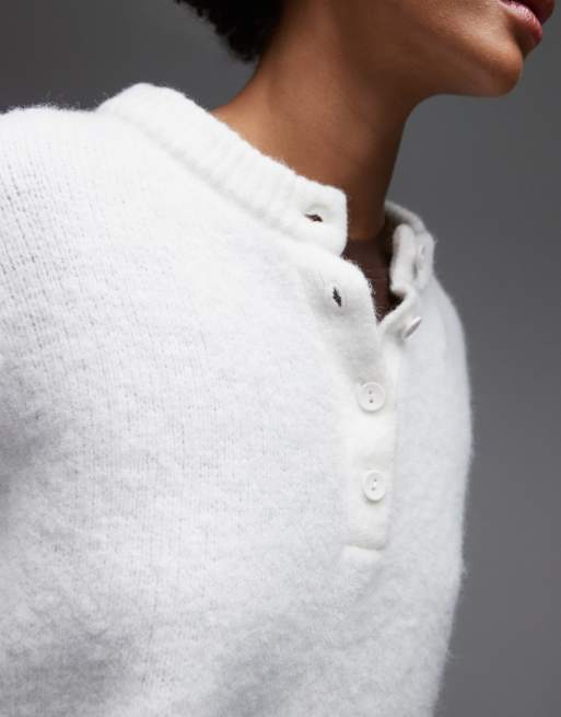 ASOS DESIGN – Oversize-Strickpullover in Ecru mit Wollanteil und Henley-Kragen, 3 von 4