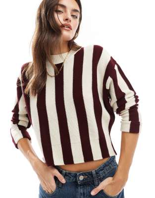 ASOS DESIGN - Oversize-Strickpullover in gestreiftem Weinrot-Bunt