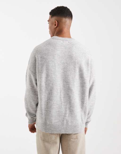 ASOS DESIGN – Oversize-Strickpullover in Grau mit geripptem Einsatz, 3 von 5