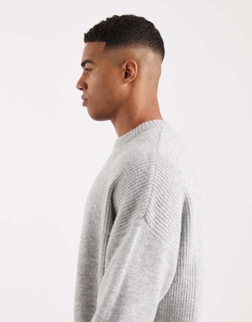 ASOS DESIGN – Oversize-Strickpullover in Grau mit geripptem Einsatz, 4 von 5