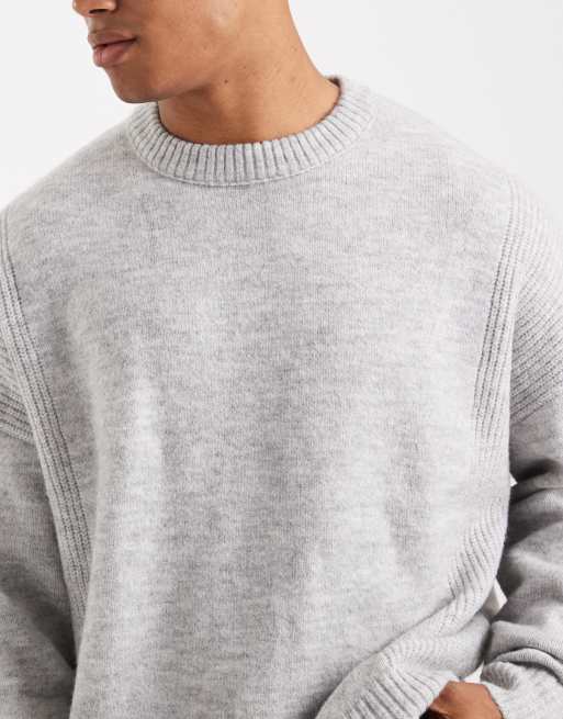 ASOS DESIGN – Oversize-Strickpullover in Grau mit geripptem Einsatz, 5 von 5