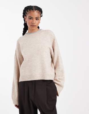 ASOS DESIGN - Oversize-Strickpullover in Hellbeige mit weiten Ärmeln-Weiß