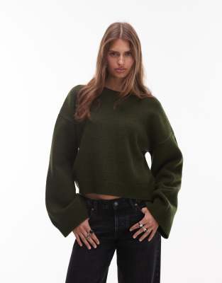 ASOS DESIGN - Oversize-Strickpullover in Khaki mit weiten Ärmeln-Grün