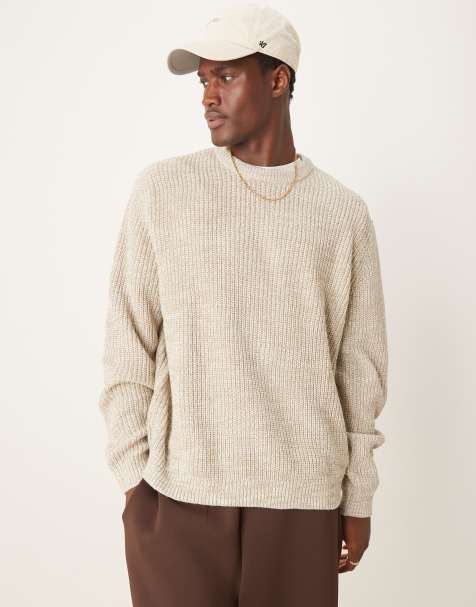 ASOS DESIGN – Oversize-Strickpullover in meliertem Hellbeige mit Patentmuster - view 1