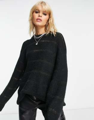 ASOS DESIGN - Oversize-Strickpullover in Schwarz mit lockerer Maschenstruktur