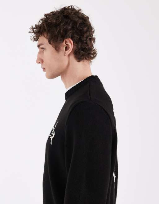 ASOS DESIGN – Oversize-Strickpullover in Schwarz mit Stickerei, 5 von 5