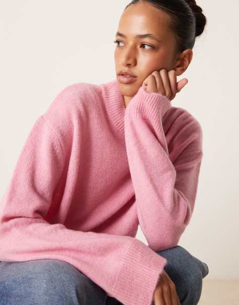 ASOS DESIGN – Oversize-Strickpullover in Zartrosa mit Rundhalsausschnitt - view 1