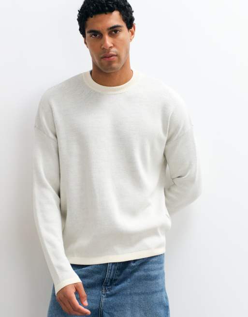 ASOS DESIGN Oversize-Strickpullover mit Archiv-Print auf der Rückseite in Ecru, 3 von 5