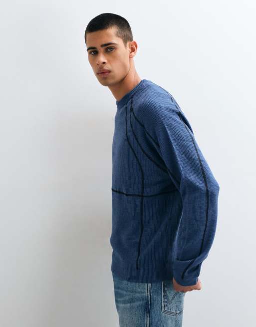 ASOS DESIGN Oversize-Strickpullover mit Einsätzen in Blau, 4 von 9