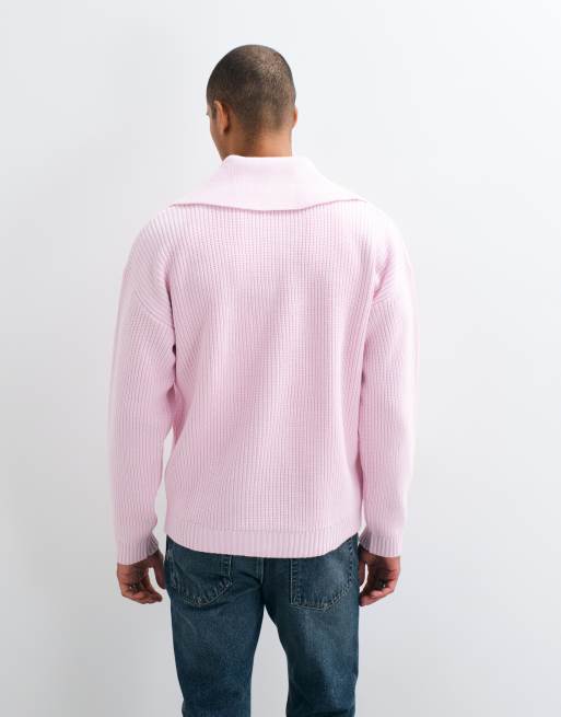 ASOS DESIGN Oversize-Strickpullover mit extrem offenem Polokragen in Hellrosa, 3 von 5