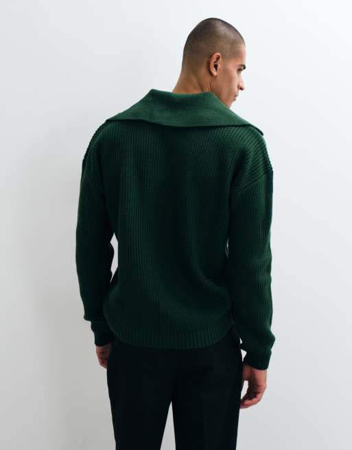 ASOS DESIGN Oversize-Strickpullover mit extrem offenem Polokragen in Waldgrün, 4 von 5