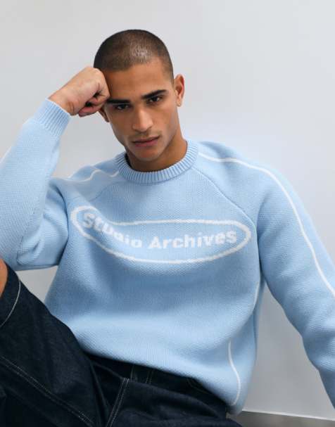 ASOS DESIGN Oversize-Strickpullover mit Grafik in Blau - view 1