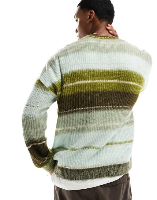 ASOS DESIGN – Oversize-Strickpullover mit Ombre-Streifen in Blau und Grün, 2 von 7